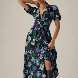 Anthropologie  Floral V-Neck Maxi Dress